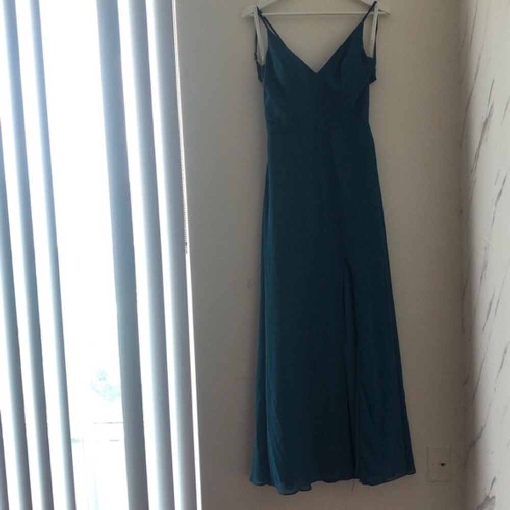 Elegant Teal V-Neck Wedding Guest Maxi Dress